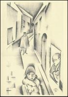 Molnár C. Pál (1894-1981): Éjszakai járókelő. Kis szériás ofszet, papír, 30×21 cm