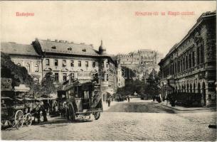 Budapest I. Krisztina tér, Alagút utca, omnibusz Kalodont fogkrém reklámmal, konflisok, vár a háttérben