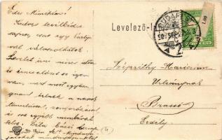 1907 Budapest I. Krisztina körút, villamosok, hölgyek a megállóban, templom