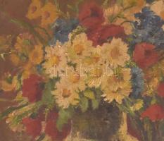 Ladányiné, Joszits Mária (1877-?): Virágcsendélet. Olaj, vászon, jelzett. Díszes, kissé sérült histo...