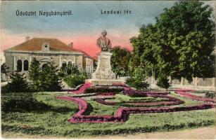 1909 Nagybánya, Baia Mare; Lendvai tér, Polgári olvasókör. Steinfeld Moritz és fia kiadása / square, statue, reading society (EK)