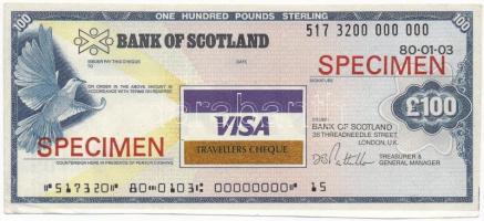 Skócia 1980. Bank of Scotland - Visa Travellers Cheque utazási csekk SPECIMEN (Minta) felülbélyegzéssel T:II- hajtatlan