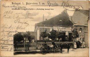 1902 Budapest XI. Kelenföld, Schaffhauser Endre vendéglője a "Szabadság harang"-hoz, lovaskocsi. Major utca 7. (EK)