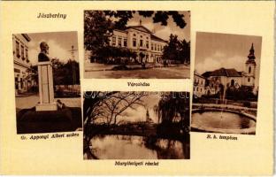 Jászberény, Gr. Apponyi Albert szobra, Városháza, Margitsziget, Római katolikus templom (kopott szélek / worn edge)