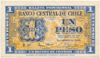 Chile 1943. 1P (1/10C) T:II  Chile 1943. 1 Peso (1/10 Condor) C:XF  Krause P#90c