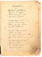 1856 Kéziratos verses füzet. Sántha Albert válogatása a korszak híres költőinek verseiből. Kb 100 beírt oldal, megviselt félbőr kötésben