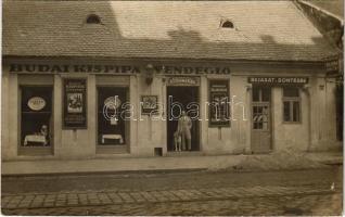 1926 Budapest II. Budai Kispipa vendéglő, étterem bejárata tulajdonossal és kutyával, söntés, kocsma, Dreher baksör, uradalmi fajborok. Margit körút 14. photo (EK)
