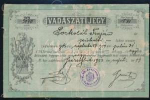 1913 Székelyhíd, vadászati jegy / hunter ticket