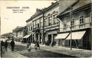 1915 Szászváros, Broos, Orastie; Központi szálloda, M. kir. dohány nagytőzsde, üzletek / hotel, shops (fl)