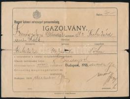 1918 Bp., Magyar katonai autócsapat parancsnokság által kiállított katonai elbocsátásról szóló igazolvány