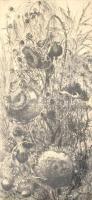 Hertay Mária (1932-2018): napraforgó. Rézkarc, papír, jelzett, számozott (13/100), üvegezett fa keretben, 59×29 cm