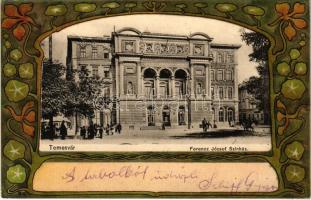 1902 Temesvár, Timisoara; Ferenc József színház. Uhrmann Henrik kiadása / theatre. Art Nouveau litho frame (EK)