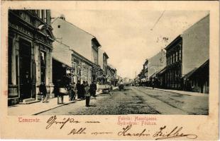 1901 Temesvár, Timisoara; Gyárváros, Fő utca, üzletek. Lichtdr. u. Verlag Louis Koch / Fabrik, Hauptgasse / Fabric, main street, shops (fl)