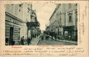 Temesvár, Timisoara; Zápolya utca, Lenz J. kávéháza, szálloda / street view, café, hotel