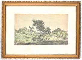 Boldizsár István (1897-1984): Rét Nagybányán. Színezett rézkarc, papír, jelzett, üvegezett fa keretb...