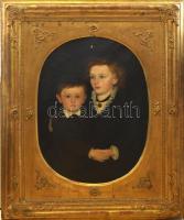 Jelzés nélkül, feltehetően a XIX. sz. végén működött festő alkotása: Testvérpár. Olaj, vászon, kissé...