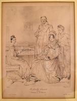 Dominique Ingres (1780-1867) után J. Chauvet: La famille Stamati. Heliogravűr, papír, jelzett nyomtatva a metszeten. Üvegezett fa keretben, 26×21 cm
