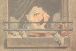 Augustin de Saint-Aubin (1736-1807): La savoneuse (erotikus metszet). Színes akvatinta, papír, jelze...