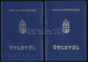 1997-2000 2 db Magyar Köztársaság által kiállított útlevél, sok pecséttel (osztrák, román, finn, gör...