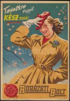 cca 1950 Tavaszra vegyél kész ruhát - Ruházati Bolt, s: Sebők, villamosplakát, 24x16,5 cm