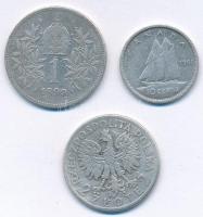 Vegyes: Ausztria 1899. 1K Ag "Ferenc József" + Kanada 1941. 10c Ag + Lengyelország 1933. 2...