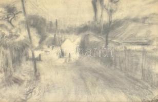 Olvashatatlan jelzéssel: Utcán. Szén, papír, üvegezett fa keretben, 28,5×41,5 cm