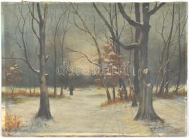 Neogrády László jelzéssel: Téli erdő. Olaj, vászon, sérült. 50×70 cm