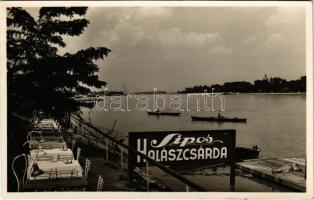 Budapest III. Sipos Halászkert a hűvös Dunaparton, lejárat a Zsigmond térnél, Margitsziget + reklám