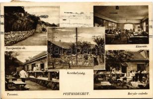 1943 Budapest II. Pesthidegkút, Hidegkút; Nagy Ignác Betyár csárda-ja, étterem, kerthelyiség, terasz, Szerpentin út, belső
