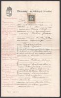 1904 Radafalva (Rudersdorf), Házassági anyakönyvi kivonat 1 KOR okmánybélyeggel