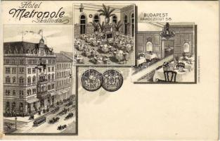 1913 Budapest VII. Hotel Metropole szálloda reklámlapja, belsők, villamos. Rákóczi út 58. Pápai Ernő kiadása