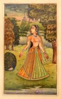 Jelzés nélkül: Rádháráni a szerencse istennője. Indiai akvarell-karton, 12x6,5 cm Üvegezett keretben / Indian water-color painting