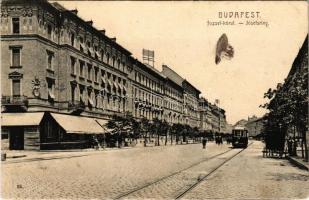 1908 Budapest VIII. József körút, Gruber Károly kávéháza, villamos