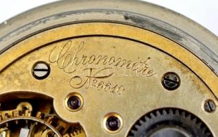 Chronometre zsebóra, fém tokkal, fém óralánccal. Működő, jó állapotban  d: 58mm