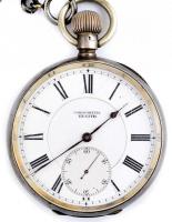 Zenit Chronométre ezüst (Ag) zsebóra. A számlapon karcolásnyommal, jelzett szerkezet, dupla ezüst fedél, ezüstözött óralánccal. Működő, szép állapotban / Zenith Chronometer pocket watch with silverplated chain. d:55 mm