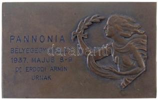 1937. Pannónia Bélyegegyesület 1937. május 8-9. - Dr. Erdődi Ármin úrnak gravírozott, egyoldalas Br plakett (77,29g/51x81mm) T:2 / Hungary 1937. One-sided Br plaque with Pannónia Bélyegegyesület 1937. május 8-9. - Dr. Erdődi Ármin úrnak engraving (77,29g/51x81mm) C:XF
