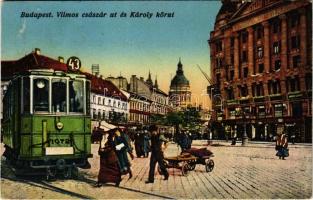 1916 Budapest V. Vilmos császár út (Bajcsy Zsilinszky út) és Károly körút, Anker palota, 43-as villamos. Vasúti levelezőlapárusítás 1916.