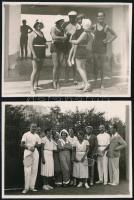 cca 1930 Teniszezők, úszók, 2 db fotó, egyik szakadással, 8,5×11,5 cm