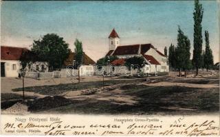 1905 Pöstyén, Piestany; Fő tér, templom. Lampl Gyula kiadása / Hauptplatz / main square, church (kis szakadás / small tear)