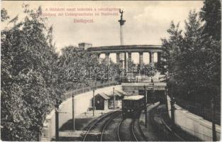 Budapest XIV. Városliget, földalatti villamos vasút torkolata, Milleniumi emlékmű (Hősök tere) a háttérben. D.K. Bp. 1906-1244.