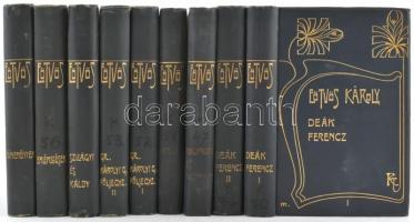 Eötvös Károly munkái 9 kötet a sorozatból, benne Deák Ferenc I-II: Bp., 1901-1905, Révai. Kiadói aranyozott, szecessziós-egészvászon sorozatkötésben, festett lapélekkel, kisebb kopásokkal