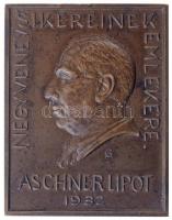 Gárdos Aladár (1878-1944) 1932. Aschner Lipót - Negyven év sikereinek emlékére Br plakett (68,75g/58x45mm) T:1- / Hungary 1932. Lipót Aschner - For success of 40 years Br plaque. Sign.: Aladár Gárdos (68,75g/58x45mm) C:AU  HP 2487.