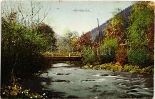 1914 Fenyőháza, Lubochna; híd, Vág folyó / bridge, Váh riverside (kopott sarok / worn corner)
