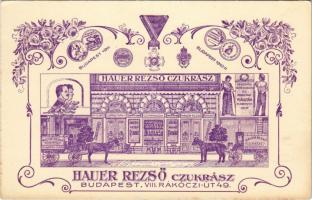 Budapest VIII. Hauer Rezső cukrászdája. Szecessziós reklámlap. Rákóczi út 49. / Art Nouveau, floral (EK)