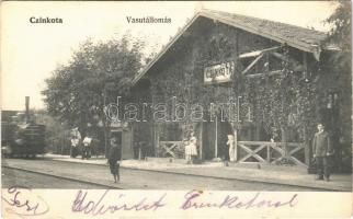 1907 Budapest XVI. Cinkota, vasútállomás, gőzmozdony. Vámos Manó kiadása 174. (EK)