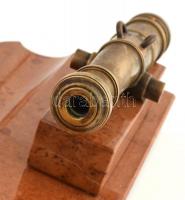 Bronz ágyú, márvány talapzattal, asztali tolltartó, szép állapotban, fa dobozban, 28×13 cm