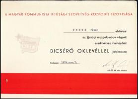1974 KISZ KB dicsérő oklevél eredeti mappájában, Maróthy László (1942-) a KISZ Központi Bizottságának első titkárának aláírásával