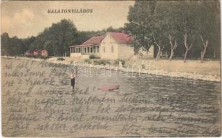 1924 Balatonvilágos, part, kabinok és villa (EK)