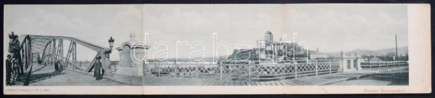 1900 Esztergom, látkép a Mária Valéria hídról. Három-részes kinyitható panorámalap, Wallfisch S. / 3-tiled folding panoramacard (EK)