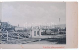 1900 Esztergom, látkép a Mária Valéria hídról. Három-részes kinyitható panorámalap, Wallfisch S. / 3...